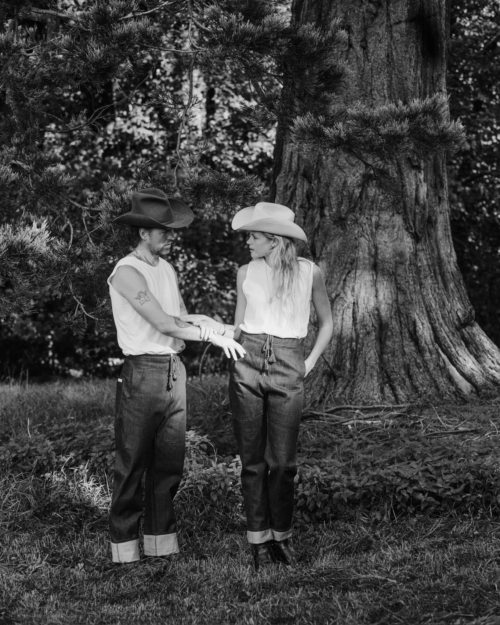 husband and wife in western attire