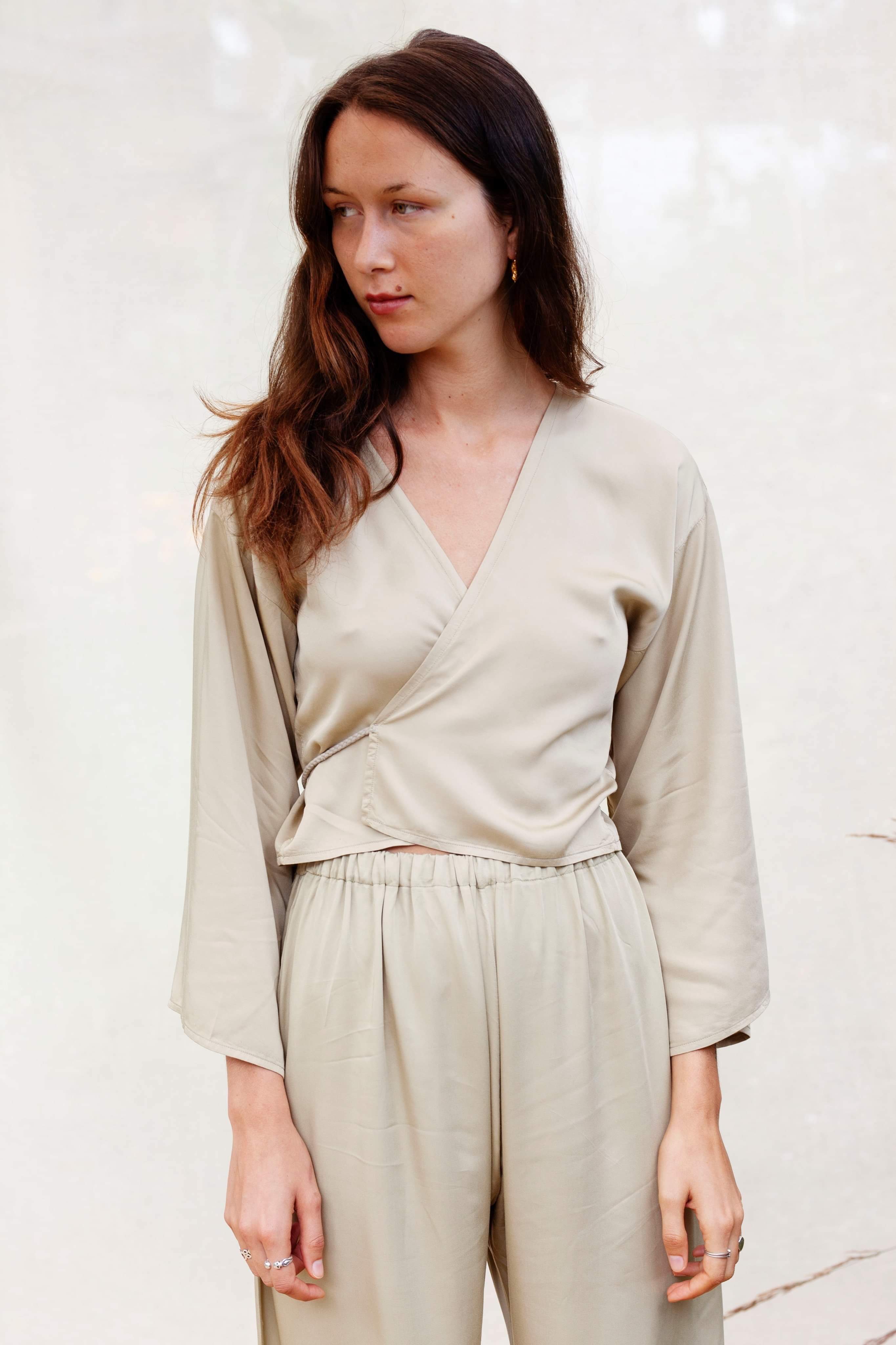 Bamboo Silk Wrap Top ~ cropped